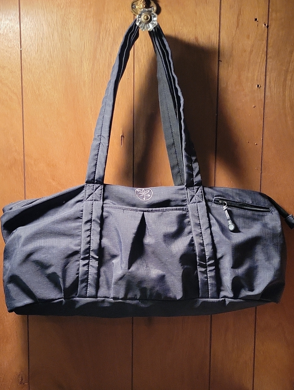 Gaiam Yoga Mat Bag Women's Black Duffel Tote Bag with Zip Pocket